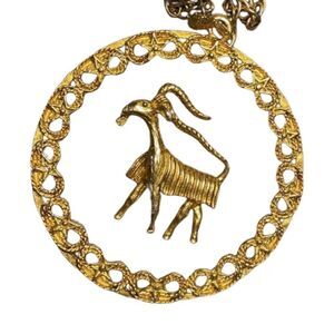 Brutalist Artisan Capricorn Zodiac Pendant – Necklace Gold Statement Medallion